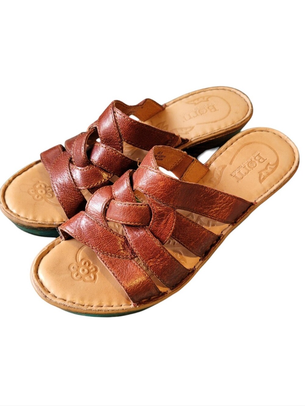 Born Leather Heeled Strapped Sandals Slip On Brown Size 9